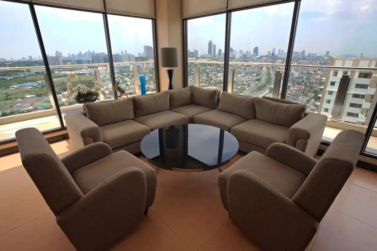Sky Lounge at Cypress Towers, DMCI condo clubhouse with Metro Manila skyline view in Taguig City, actual photo