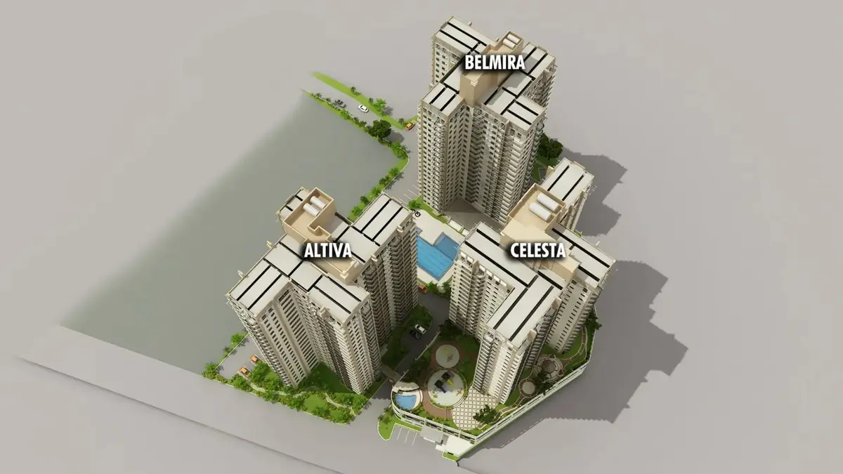 Cypress Towers masterplan diagram showing the Altiva, Belmira, and Celesta towers, DMCI Homes condo in Taguig City, architect's perspective illustration, not to scale