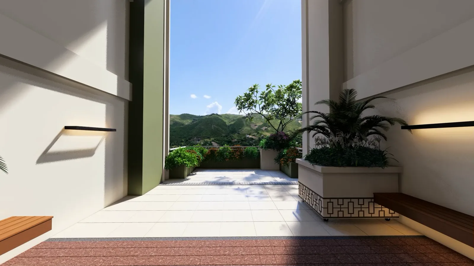 A Sky Patio terrace open to the mountains partway up a DMCI Homes Lumiventt tower, from DMCI Homes' design film