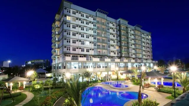 Martel tower at Verdon Parc, DMCI Homes condo in Ecoland, Davao City, night facade actual photo