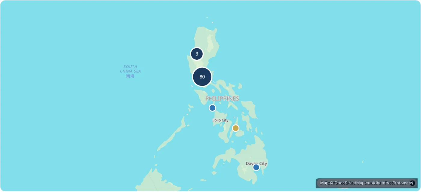 Map of Metro Manila with DMCI Homes condo communities shown as clustered markers