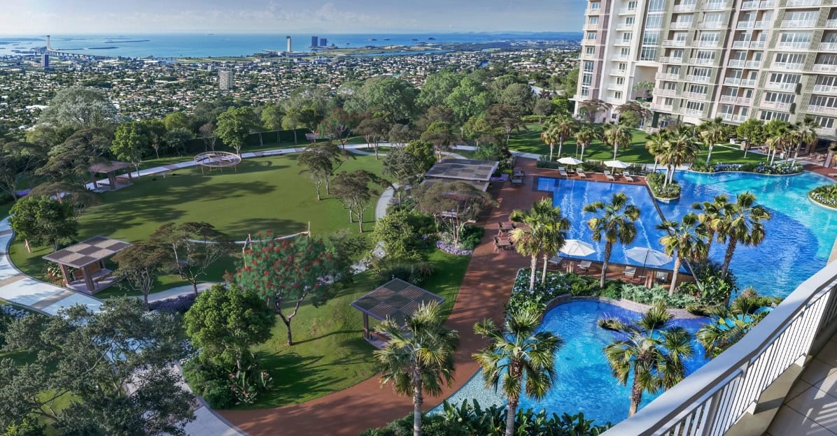Artist’s illustration of the Dawn District which includes pools of different sizes as well as an activity lawn.
