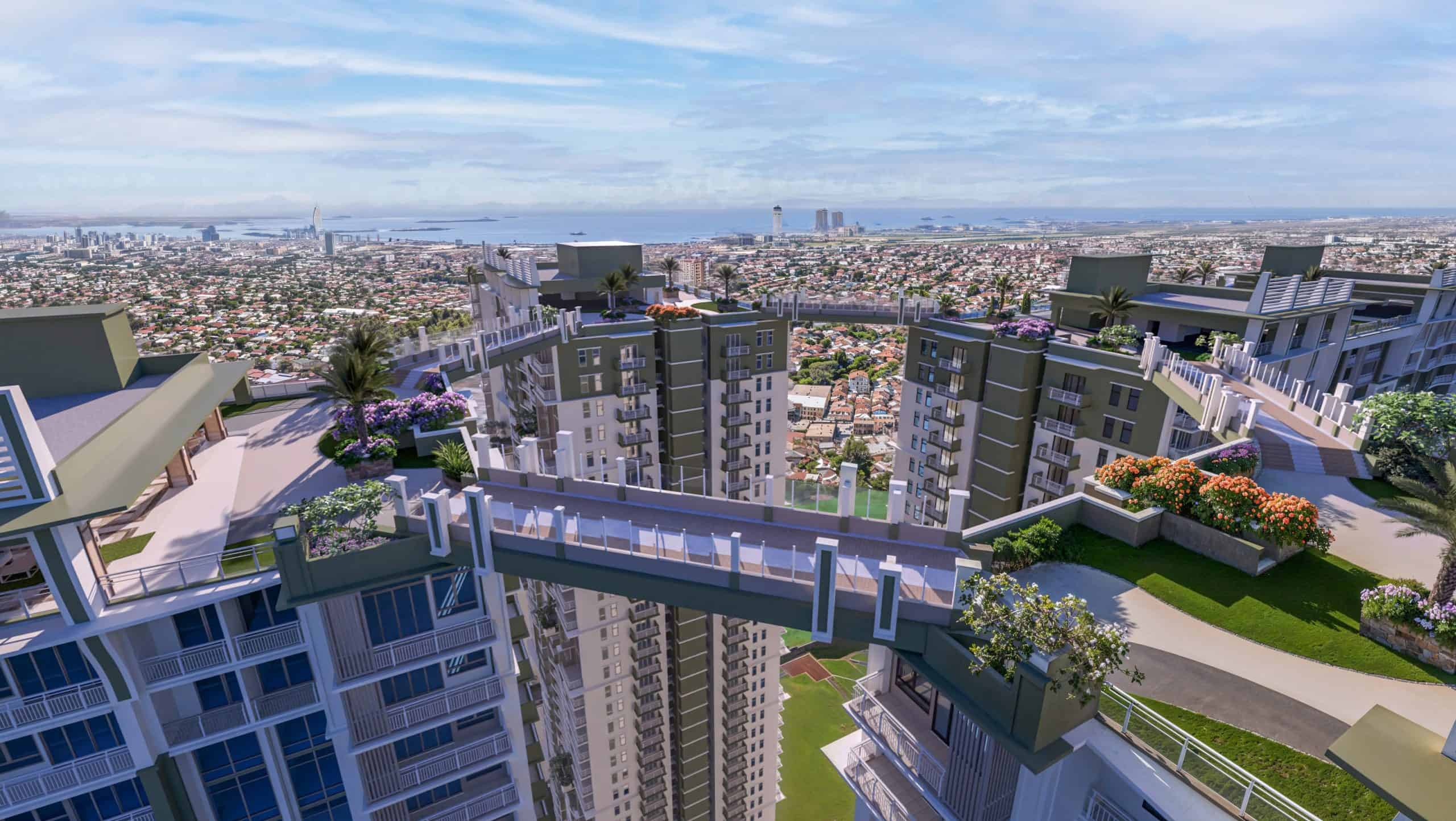 Artist’s illustration of the Sky Bridges connecting the buildings.